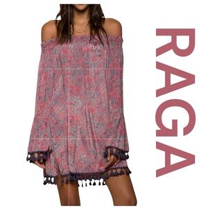 RAGA Boho Inspired Off-Shoulder Dress in Dusty Rose Pink Color, Size L.
